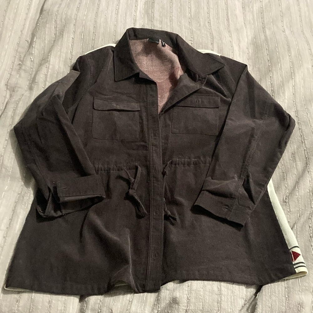 Cruel brown corduroy jacket, xxl, button front, drawstring, sweater back